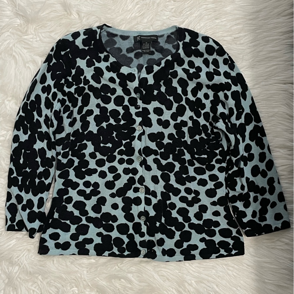 INC International Concepts Blue and Black Dotted Sweater MED